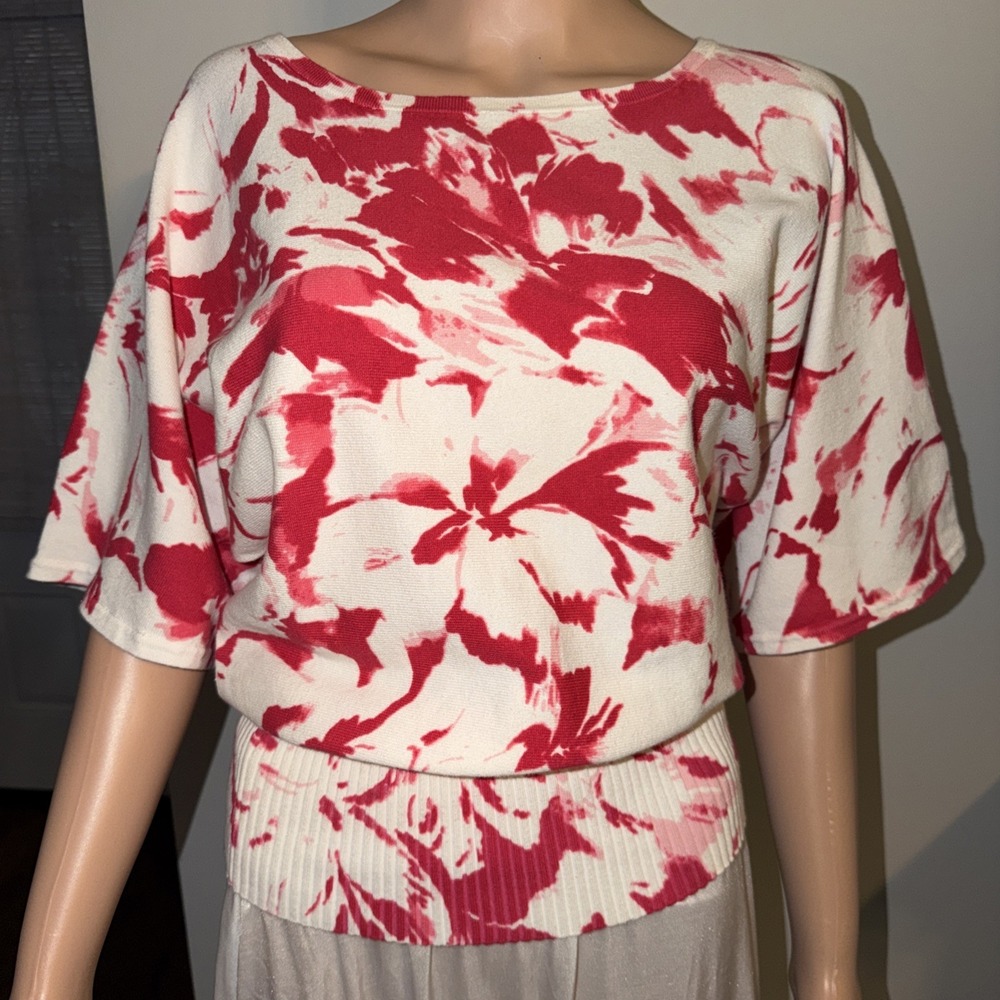 Carole Little sweet‎ Pink White Cotton sweater cottagecore beach sz M